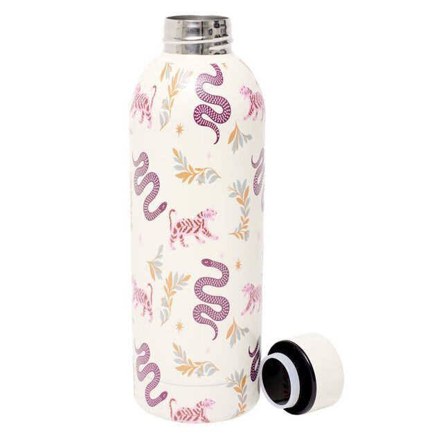 Bouteille isotherme inox 500ml d&eacute;cor tropical ou floral &Oslash;7xH22,5cm (2 mod&egrave;les)