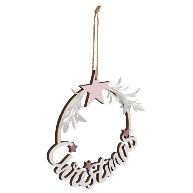 Couronne Christmas en bois blanc &Oslash;15cm