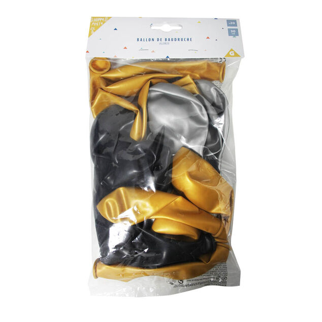 Ballon de baudruche nacr&eacute; dor&eacute; argent&eacute; noir x20