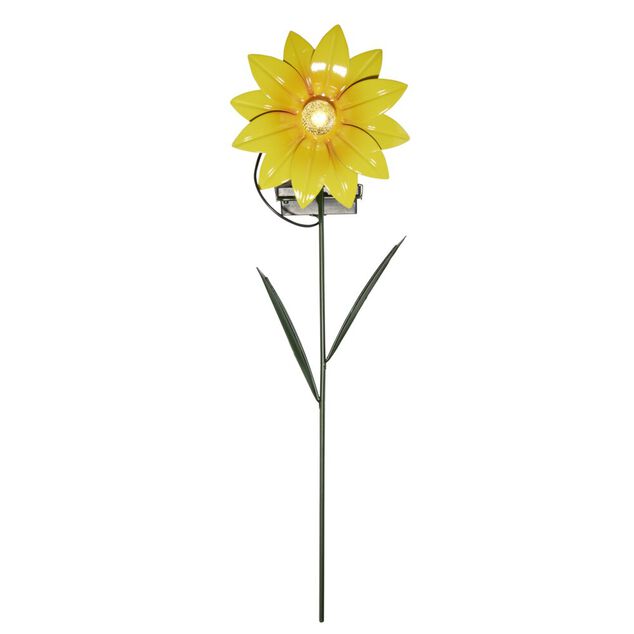 Piquet solaire forme fleur m&eacute;tal color&eacute; LED blanc chaud H40cm (3 mod&egrave;les)