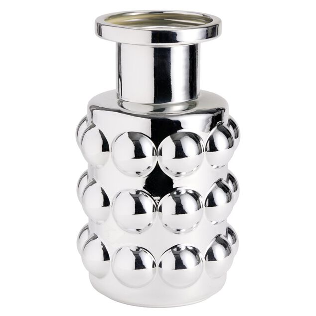 Vase c&eacute;ramique bubble boule &Oslash;16xH28cm (2 mod&egrave;les chrom&eacute; ou beige)