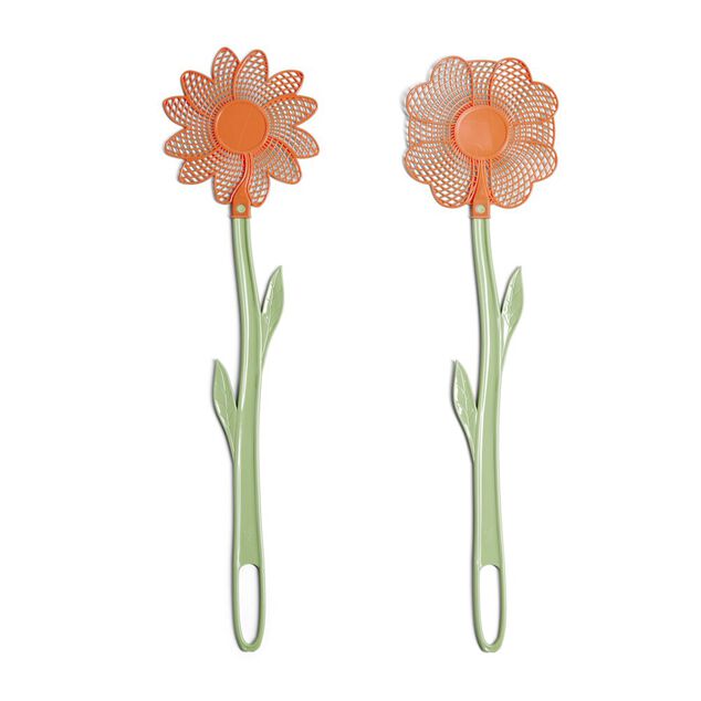 Tapette &agrave; insecte forme fleur plastique vert et orange H47cm