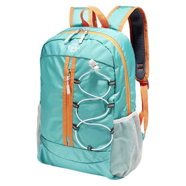 Sac &agrave; dos randonn&eacute;e 20L polyester bleu et orange 27,5x12xH41cm