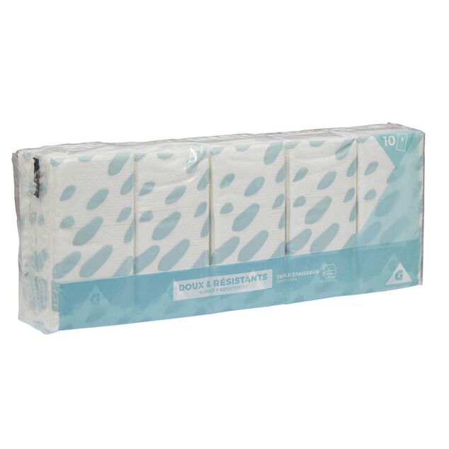 Lot de 10 paquets de mouchoirs en papier &agrave; 3 plis blanc