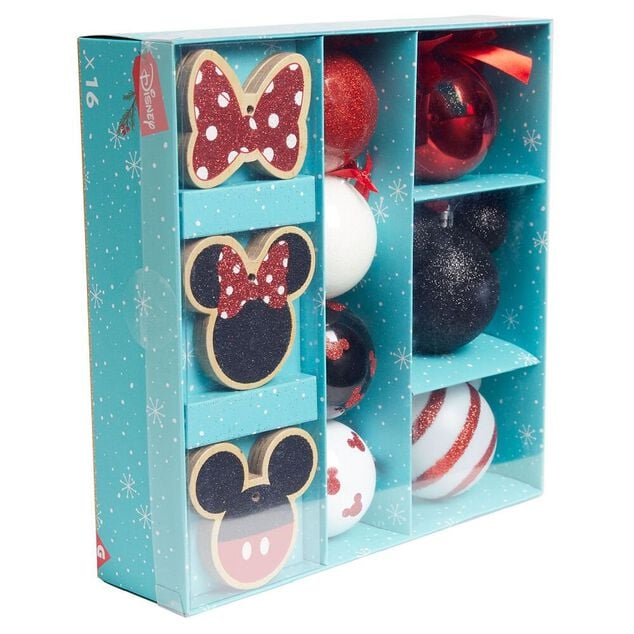 D&eacute;coration de No&euml;l Disney Mickey Minnie blanc noir rouge x16