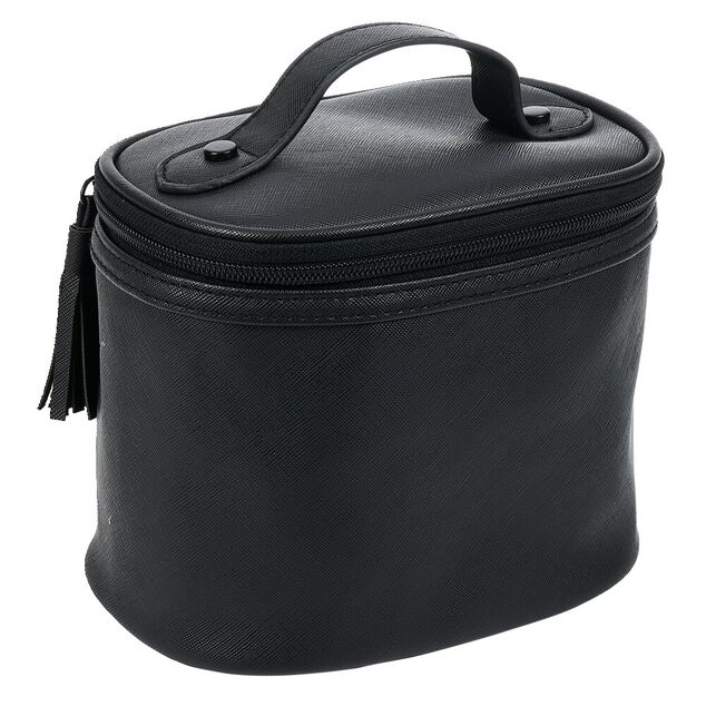 Trousse de toilette noire &agrave; pompons 17x12xH14cm