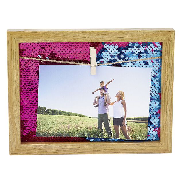 Cadre photo &agrave; pince et fond sequins 17x22cm