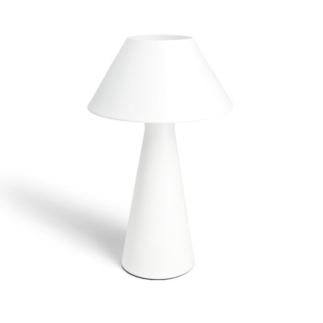 Lampe &agrave; poser tactile conique m&eacute;al blanc &Oslash;21xH27cm