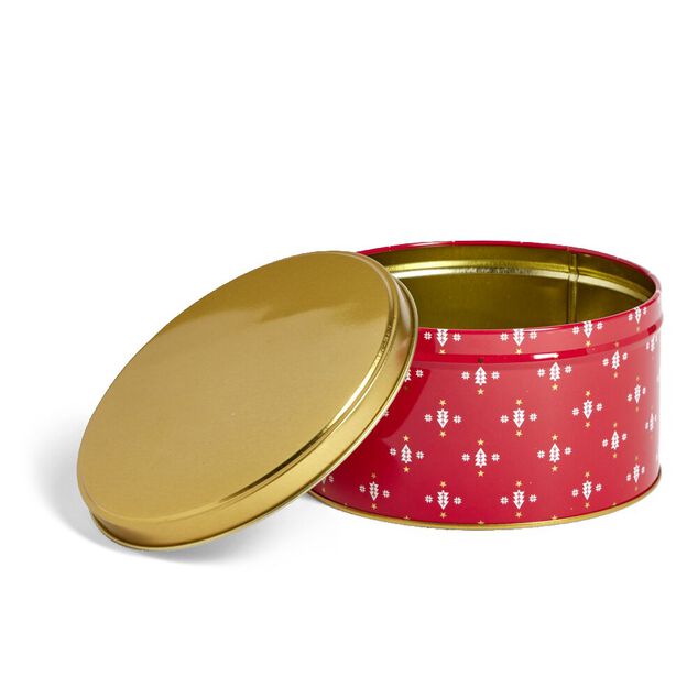 Boîte ronde en métal rouge irisé et doré Ø13,5xH7cm