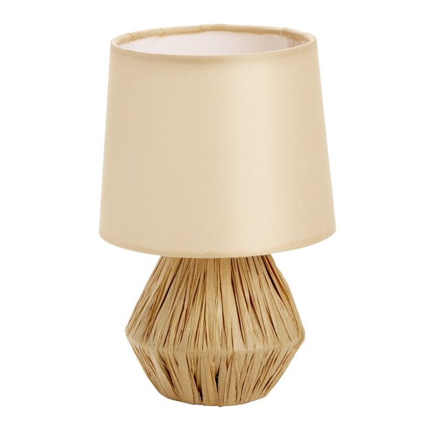 Lampe &agrave; poser base raphia avec abat jour beige &Oslash;14xH22cm