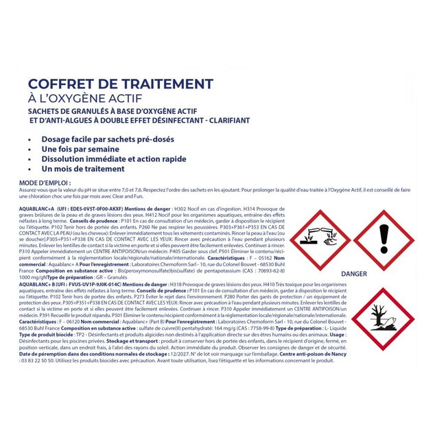 Traitement &agrave; l'oxyg&egrave;ne actif pour piscine hors-sol 4-12m3
