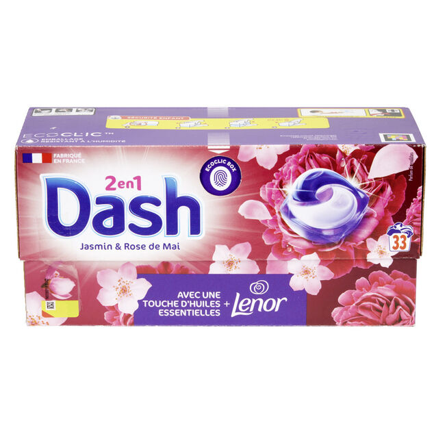 Lessive capsule Dash 2en1 Lenor jasmin et rose de Mai 33 lavages