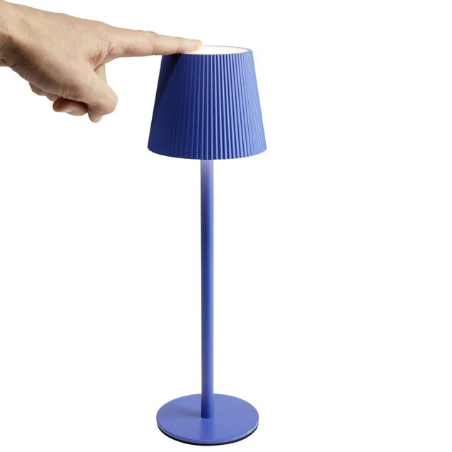 Lampe de table Talli LED tactile 120lm variable USB m&eacute;tal et plastique bleu &Oslash;10,5xH36cm