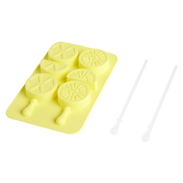 Moule à glaçon brochette forme citron-silicone jaune 18,3x11,4xH1,5cm