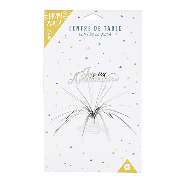 Centre de table "Joyeux anniversaire" argenté