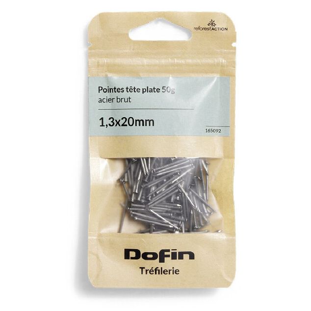 50g pointes t&ecirc;te homme acier brut - 1,3x20 mm