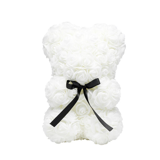 Ourson bouton de rose blanc 15x16xH23cm