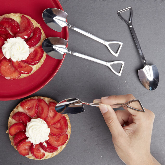 Lot de 4 cuill&egrave;res forme pelle en m&eacute;tal argent&eacute;