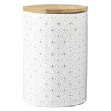 Pot en céramique blanc à motif gris avec couvercle en bois H14 cm