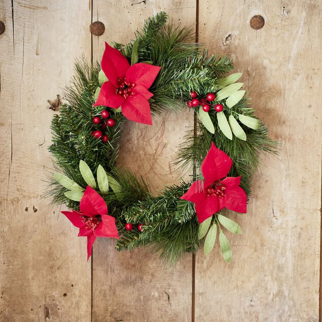 Couronne de Noël poinsettia vert et rouge Ø40cm