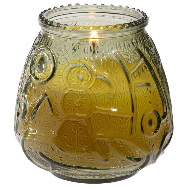 Bougie citronnelle pot en verre color&eacute; motif relief 63H - &Oslash;9xH9,5cm