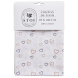 Coupon tissu imprimé coeurs 70x100cm coton blanc