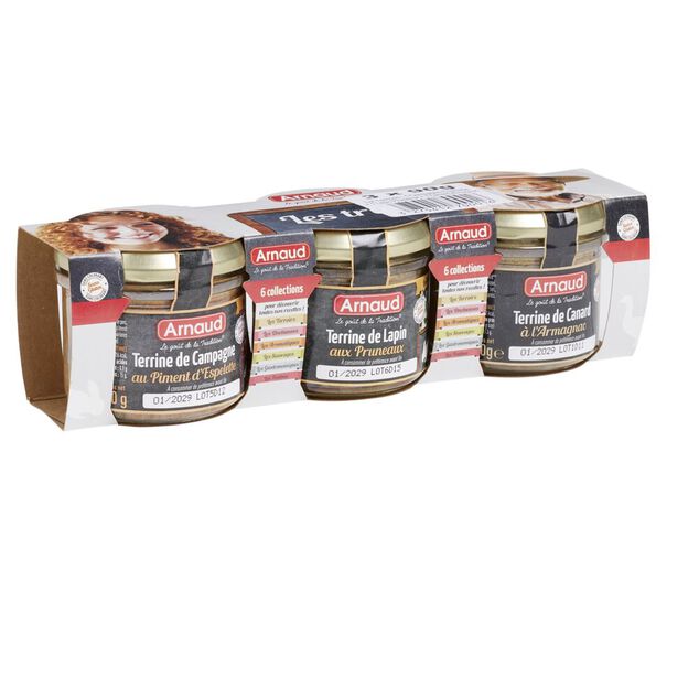 Terrine 3x90gr piment d'espelette + lapin + canard  origine France