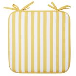 Galette de chaise carr&eacute;e rayures bayad&egrave;res blanches et jaunes 40x40cm
