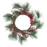 Couronne de Noël ronde branche sapin vert et baies rouges