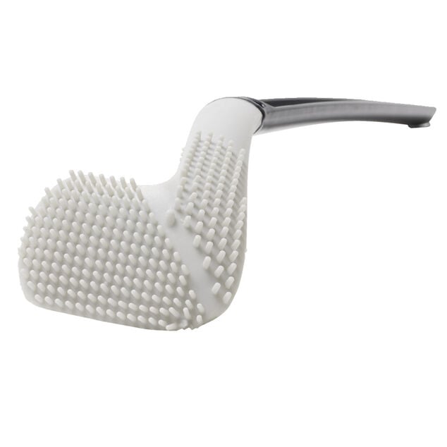 Brosse de toilette en silicone et plastique incurv&eacute;e blanc et noir H39,3cm