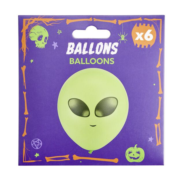 Ballon Halloween x6 alien vert &Oslash;12cm