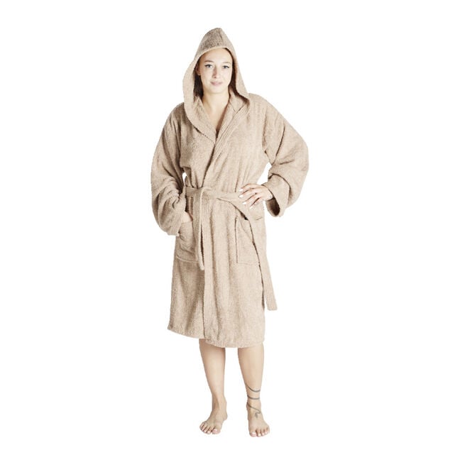 Peignoir &eacute;ponge &agrave; capuche 100% coton marron clair
