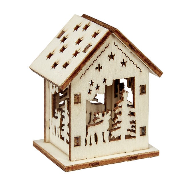 Maison de Noël ajourée motif et inscription à décorer en bois x2