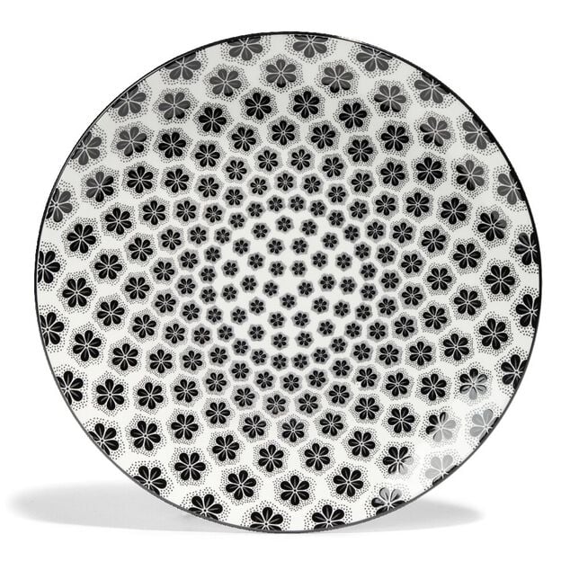 Lot de 4 assiettes plates &Oslash;27cm porcelaine imprim&eacute; noir et blanc