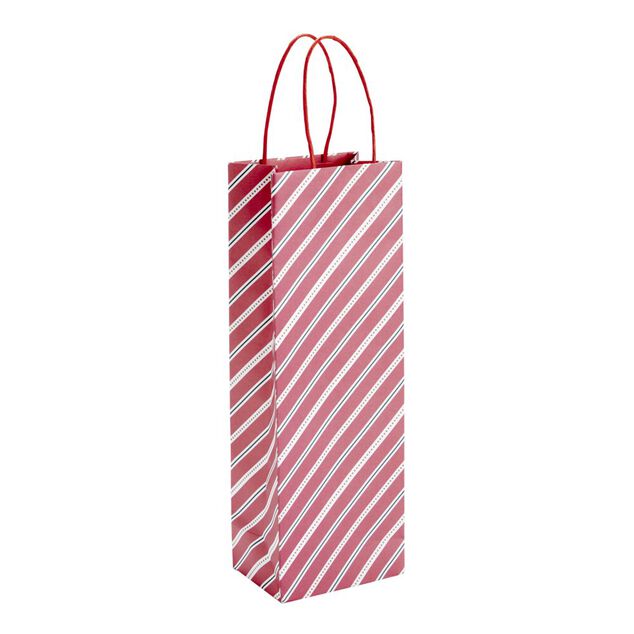 Sac cadeau bouteille rayures rouges et blanches H35cm