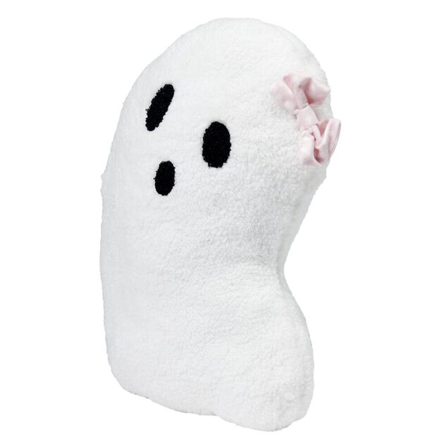 Coussin peluche Halloween fant&ocirc;me mignon polyester blanc 36x23cm