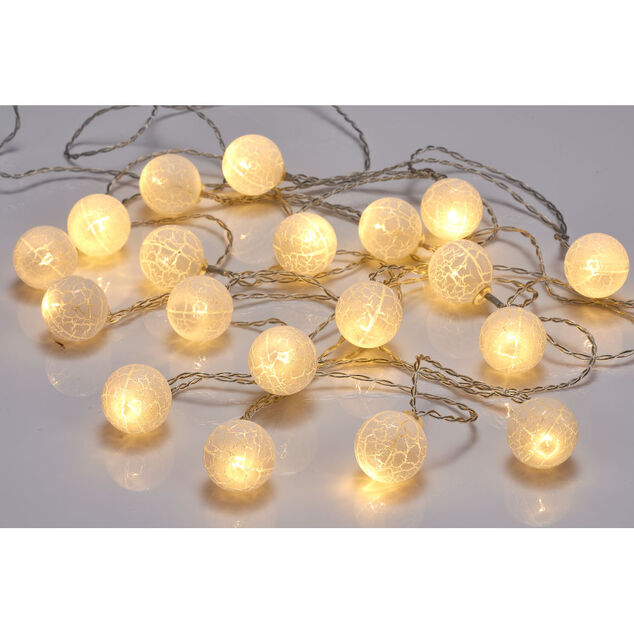 Guirlande lumineuse de No&euml;l boule effet craquel&eacute; blanc 20 led