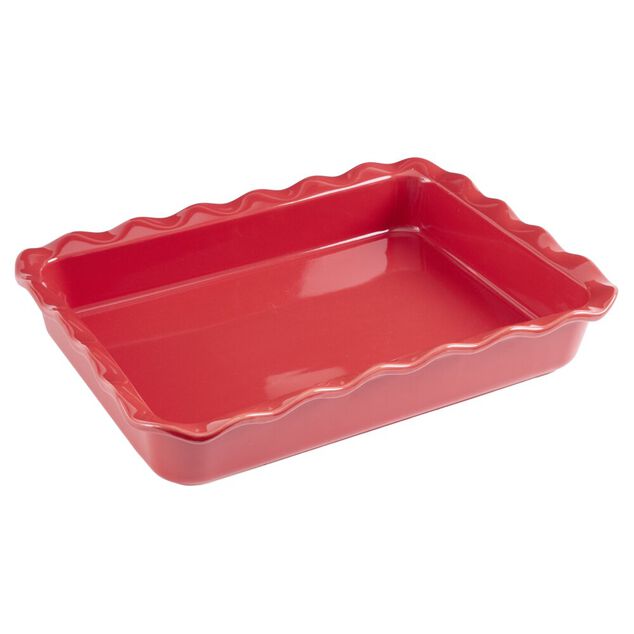 Plat &agrave; four rectangulaire bord festonn&eacute; L40X30 cm c&eacute;ramique (2 mod&egrave;les rouge ou blanc)