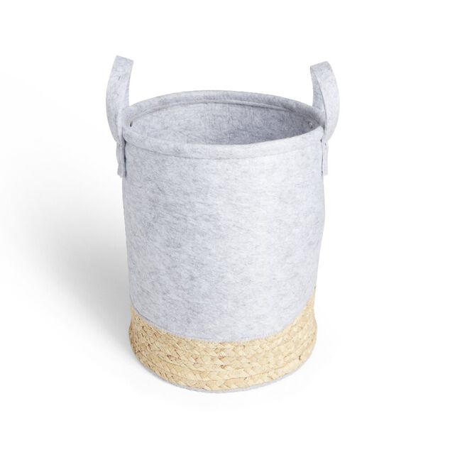 Pani&egrave;re de rangement ronde jacinthe d'eau et feutrine gris clair &Oslash;25xH30cm