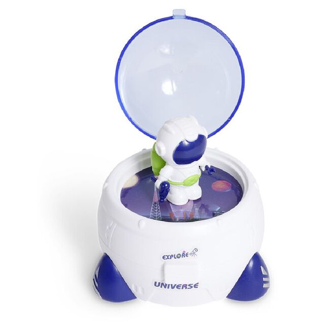 Mini astronaute avec fusée bleu et blanc Ø8xH8cm