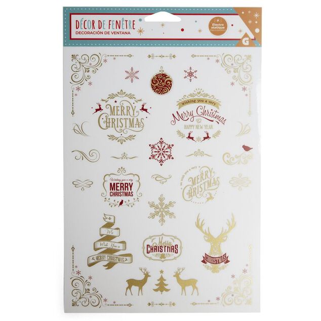 D&eacute;coration fen&ecirc;tre No&euml;l &eacute;lectrostatique rouge et dor&eacute; - 2 mod&egrave;les