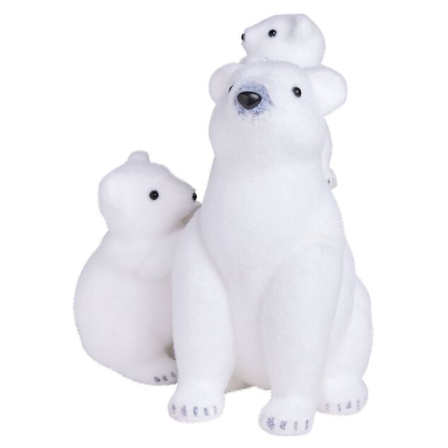 D&eacute;coration &agrave; poser famille ours blanc No&euml;l floqu&eacute; L25X19XH33 cm blanc