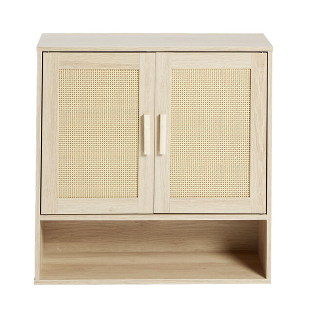 Meuble haut en bois 1 niche 2 portes cannage 60xP20xH60cm