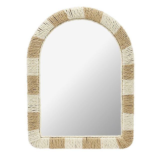 Miroir mural forme arche cadre tress&eacute; beige et marron 30xH40cm