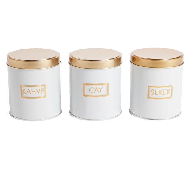 Lot de 3 pots &agrave; &eacute;pices acier blanc et dor&eacute; &Oslash;9,9xH11,4cm