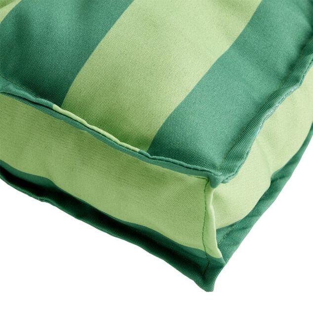 Coussin de sol assise carr&eacute;e matelass&eacute;e bayad&egrave;re rayures vertes 50x50cm