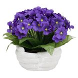 Fleurs artificielles dans vase en ciment forme mains &Oslash;26xH21cm