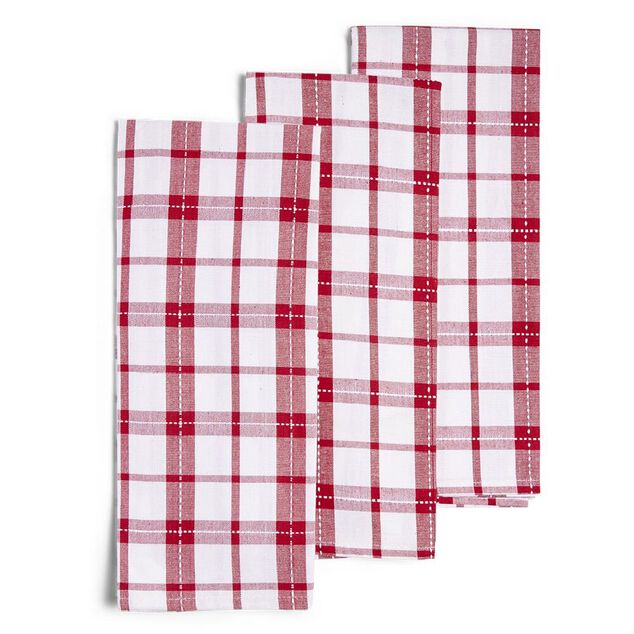 Lot de 3 torchons coton &agrave; carreaux rouge et blanc 50x70cm