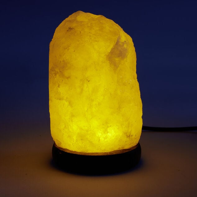 Lampe pierre de sel rose avec socle bois USB &Oslash;8xH15cm