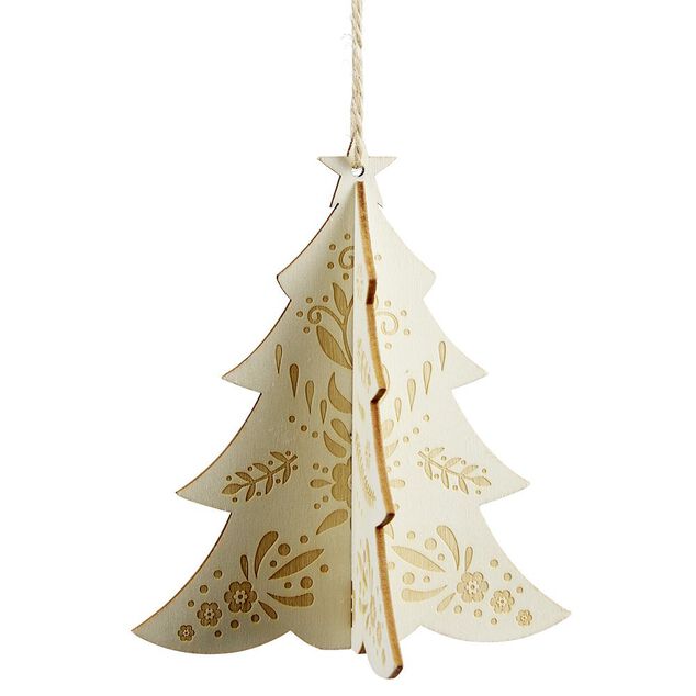 Sapin de Noël 3D en bois à suspendre H.13 cm